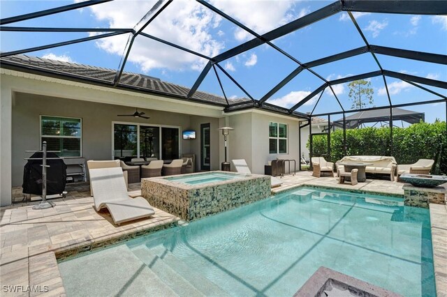 9292 Cayman Dr, Naples, FL 34114 - view of pool with an outdoor hangout area, a patio, and ceiling fan