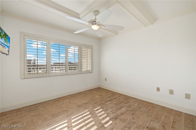 25900 Hickory Blvd Unit 504, Bonita Springs, FL 34134 - unfurnished room with crown molding, light wood-type flooring, ceiling fan, beamed ceiling, and baseboards