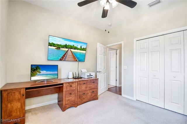 13891 Lake Mahogany Blvd Unit 3123, Fort Myers, FL 33907 - office area featuring light colored carpet, a ceiling fan, and baseboards