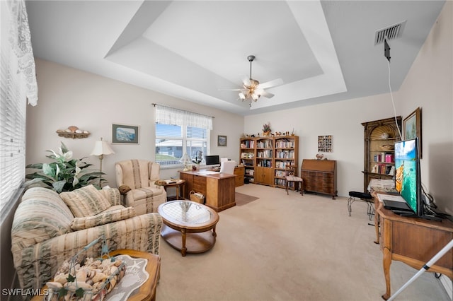 2010 SE 13th Ter, Cape Coral, FL 33990 - office space with light colored carpet, a tray ceiling, and ceiling fan