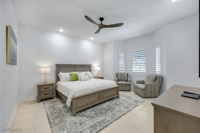 10220 Bellavista Cir Unit 1402, Miromar Lakes, FL 33913 - bedroom featuring baseboards, recessed lighting, a ceiling fan, and light tile patterned floors