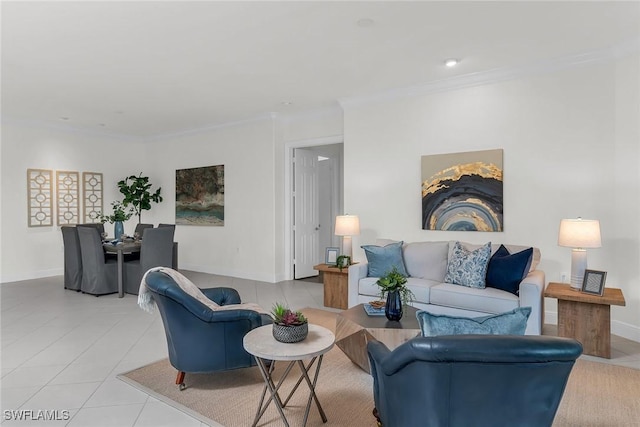 9142 Cherry Oaks Ln Unit 202, Naples, FL 34114 - living room with crown molding, baseboards, light tile patterned flooring, and recessed lighting