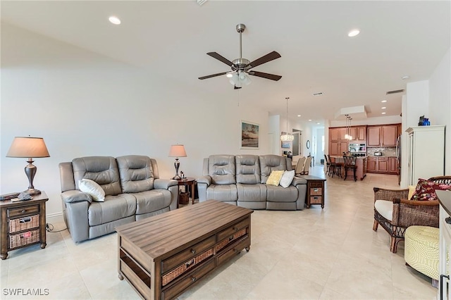 21530 Strada Nuova Cir Unit 215, Estero, FL 33928 - living area featuring ceiling fan and recessed lighting