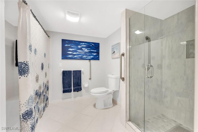1020 Swallow Ave Unit 102, Marco Island, FL 34145 - bathroom featuring a shower stall, toilet, tile patterned flooring, and baseboards