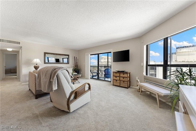 6612 Estero Blvd Unit Ph2, Fort Myers Beach, FL 33931 - living room featuring carpet and a textured ceiling