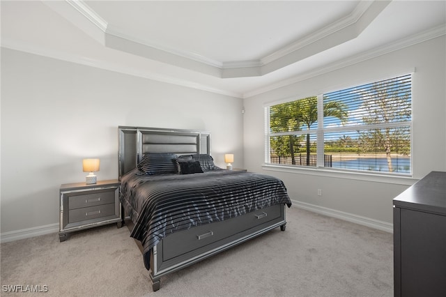 309 Spiaggio Ct, Naples, FL 34114 - bedroom featuring a raised ceiling, ornamental molding, light carpet, and baseboards