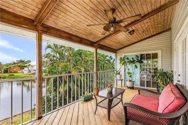 7269 Heaven Ln, Fort Myers, FL 33908 - sunroom / solarium featuring a water view and ceiling fan