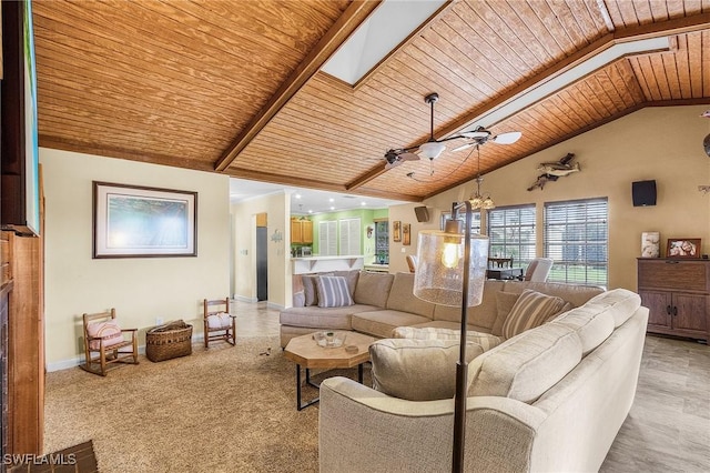 7269 Heaven Ln, Fort Myers, FL 33908 - living room featuring wooden ceiling, baseboards, high vaulted ceiling, and beam ceiling