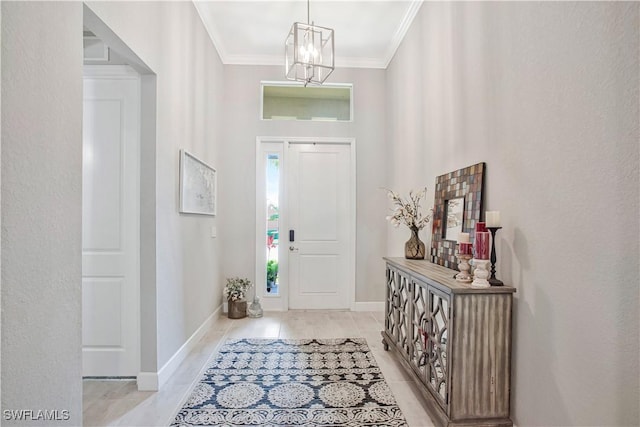 8651 Colony Trace Dr, Fort Myers, FL 33908 - entryway featuring a chandelier, ornamental molding, baseboards, and light tile patterned flooring