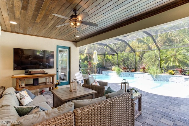 8651 Colony Trace Dr, Fort Myers, FL 33908 - view of patio / terrace with outdoor lounge area, an outdoor pool, and ceiling fan