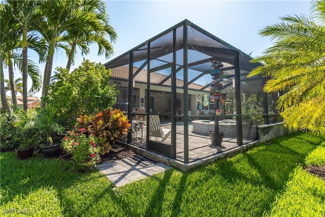 8651 Colony Trace Dr, Fort Myers, FL 33908 - rear view of property featuring a patio, a yard, and a lanai