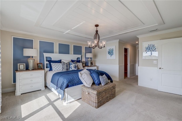 10871 Rose Quartz Ln, North Fort Myers, FL 33917 - bedroom with light carpet, crown molding, and a chandelier