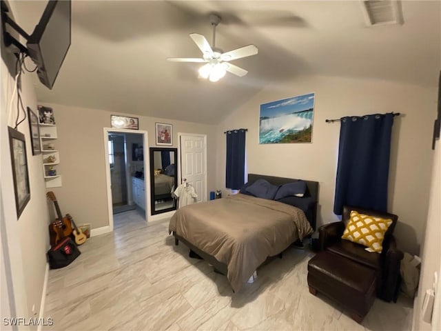 17133 Phlox Dr, Fort Myers, FL 33967 - bedroom featuring lofted ceiling, a ceiling fan, and baseboards