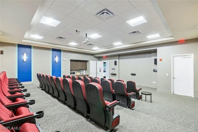 2102 Antigua Ln, Naples, FL 34120 - home theater with a tray ceiling, carpet, baseboards, and a drop ceiling