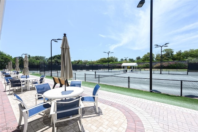view of tennis court with fence
