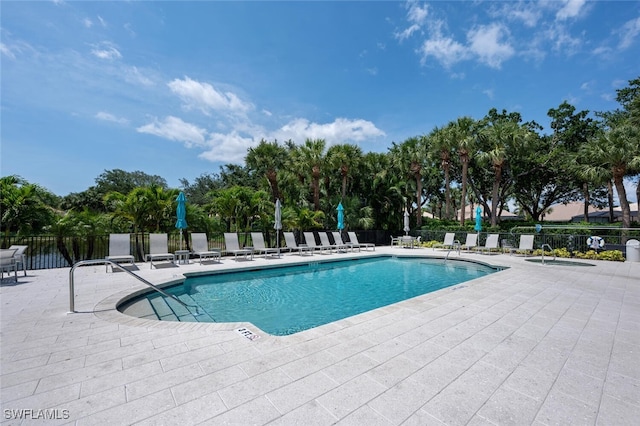 community pool featuring a patio and fence