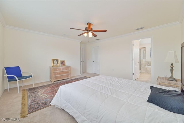 11937 Silver Cobblestone Way, Fort Myers, FL 33913 - carpeted bedroom featuring crown molding, a ceiling fan, and connected bathroom