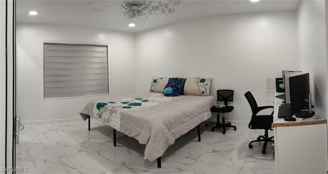 2709 SW 4th Pl, Cape Coral, FL 33914 - bedroom with marble look tile flooring, recessed lighting, and baseboards