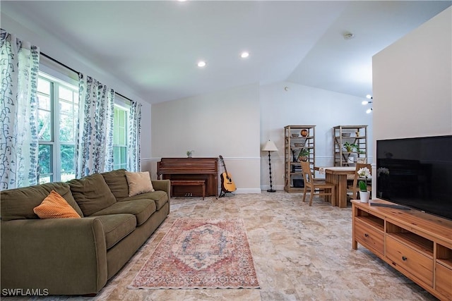 241 25th St NW, Naples, FL 34120 - living room with vaulted ceiling, baseboards, and recessed lighting