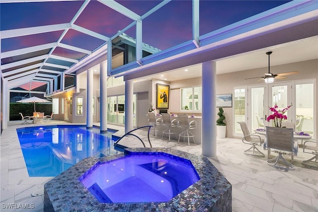 287 Meadowlark Ct, Marco Island, FL 34145 - view of pool featuring a patio area, a pool with connected hot tub, glass enclosure, and ceiling fan
