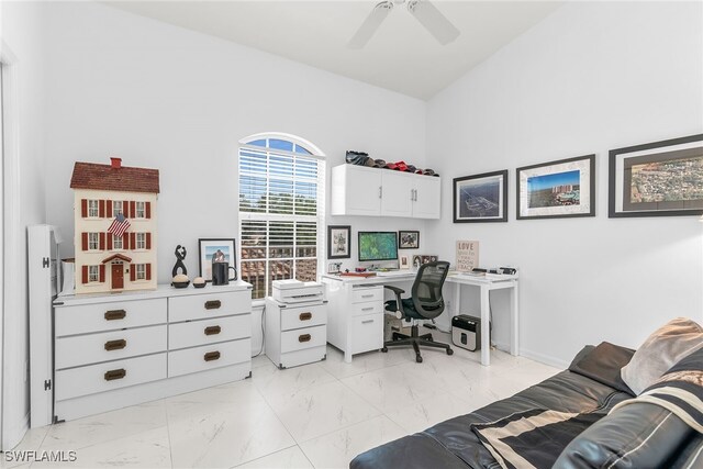 154 Newport Dr Unit 1307, Naples, FL 34114 - home office with light marble finish flooring and ceiling fan