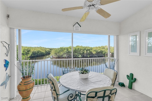 154 Newport Dr Unit 1307, Naples, FL 34114 - sunroom / solarium featuring a water view, a ceiling fan, and plenty of natural light