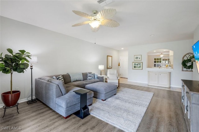 20101 Seagrove St Unit 702, Estero, FL 33928 - living room with ceiling fan, wood finished floors, baseboards, and recessed lighting