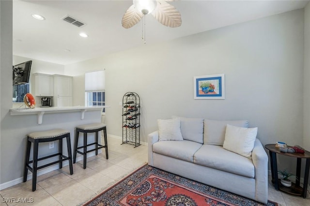 20101 Seagrove St Unit 702, Estero, FL 33928 - living area with a ceiling fan, recessed lighting, light tile patterned flooring, and baseboards