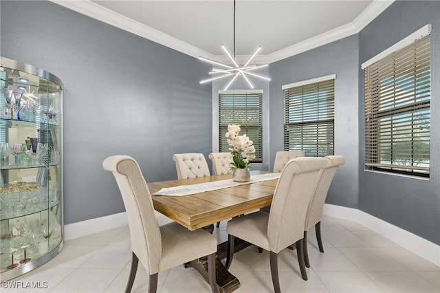 4172 Crescent Ct, Naples, FL 34119 - dining room with crown molding, light tile patterned floors, baseboards, and a chandelier