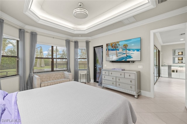 4172 Crescent Ct, Naples, FL 34119 - bedroom featuring light tile patterned floors, crown molding, baseboards, and a raised ceiling