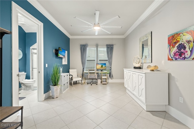 4172 Crescent Ct, Naples, FL 34119 - living area with ceiling fan, ornamental molding, light tile patterned floors, and baseboards