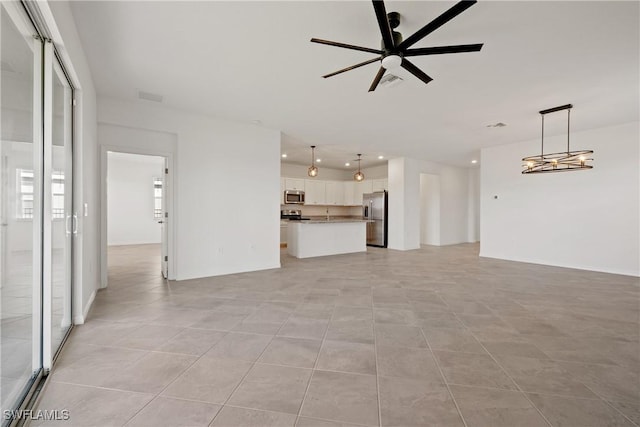3663 Wild Sage Way, Alva, FL 33920 - unfurnished living room with recessed lighting, a ceiling fan, and light tile patterned flooring