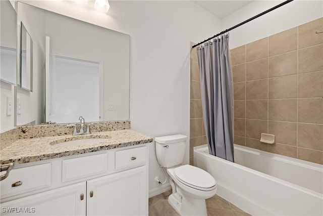 3663 Wild Sage Way, Alva, FL 33920 - bathroom featuring shower / bath combo with shower curtain, toilet, vanity, and tile patterned floors