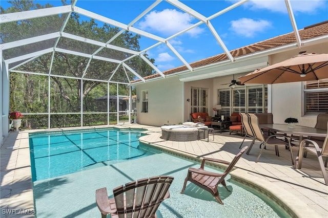 8032 Kilkenny Way Unit G33, Naples, FL 34112 - outdoor pool featuring ceiling fan, a patio, and a lanai