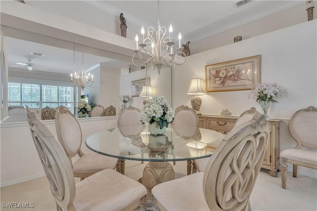 8032 Kilkenny Way Unit G33, Naples, FL 34112 - carpeted dining room with a chandelier, crown molding, and ceiling fan