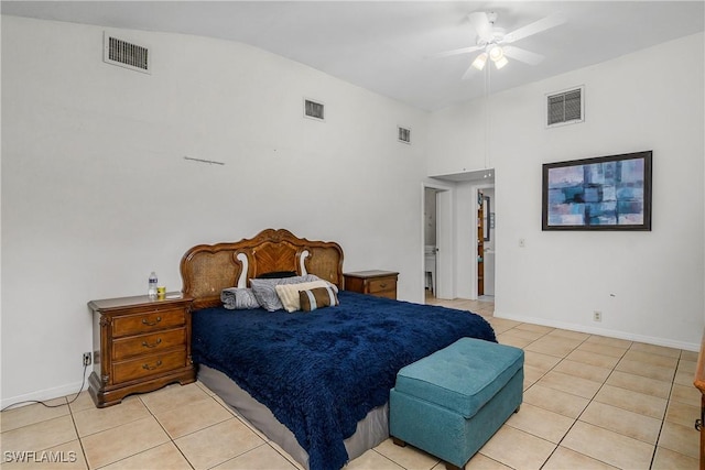 13031 9th St, Fort Myers, FL 33905 - bedroom with light tile patterned floors, baseboards, lofted ceiling, and ceiling fan