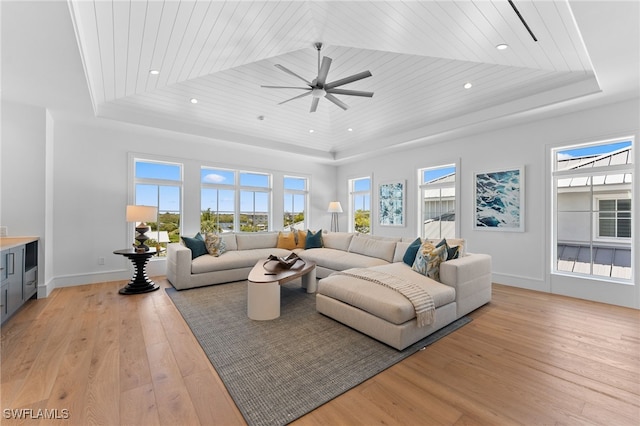 217 13th St S, Naples, FL 34102 - living room with a tray ceiling, plenty of natural light, wooden ceiling, and recessed lighting