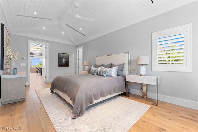 217 13th St S, Naples, FL 34102 - bedroom featuring recessed lighting, light wood-style flooring, baseboards, wooden ceiling, and ceiling fan