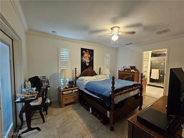 3903 1st St SW, Lehigh Acres, FL 33976 - bedroom with light tile patterned floors, ornamental molding, and a ceiling fan
