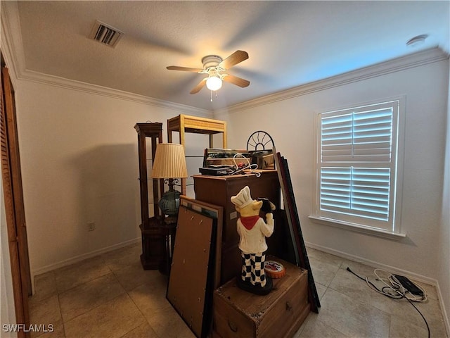 3903 1st St SW, Lehigh Acres, FL 33976 - tiled bedroom with ornamental molding, baseboards, and ceiling fan