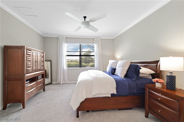 19694 Deming Ln, Estero, FL 33928 - bedroom with light carpet, ornamental molding, and a ceiling fan