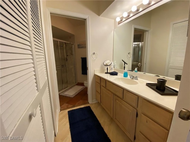 19966 Lake Vista Cir, Lehigh Acres, FL 33936 - bathroom with toilet, a stall shower, and vanity