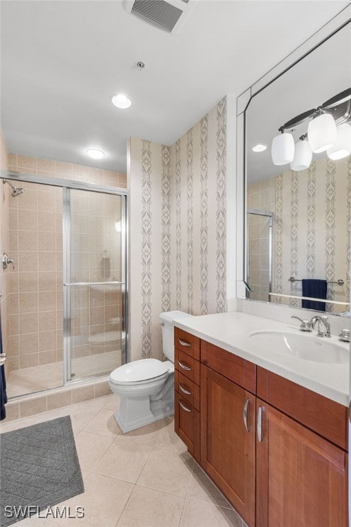 14270 Royal Harbour Ct Unit 920, Fort Myers, FL 33908 - full bathroom with vanity, tile patterned flooring, toilet, a shower stall, and recessed lighting