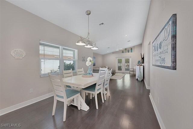 607 92nd Ave N, Naples, FL 34108 - dining room with baseboards, french doors, dark wood finished floors, vaulted ceiling, and recessed lighting