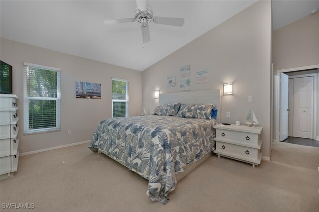 607 92nd Ave N, Naples, FL 34108 - bedroom with vaulted ceiling, carpet flooring, baseboards, and ceiling fan