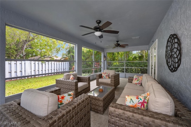 607 92nd Ave N, Naples, FL 34108 - sunroom / solarium with an outdoor living space, a ceiling fan, and healthy amount of natural light