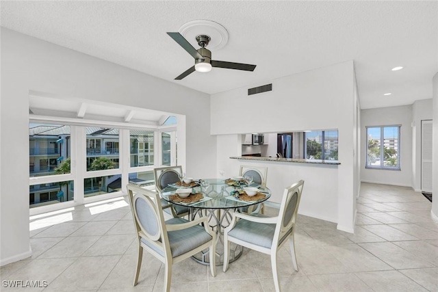 255 Park Shore Dr Unit 3-341, Naples, FL 34103 - dining space featuring light tile patterned floors, a ceiling fan, and recessed lighting