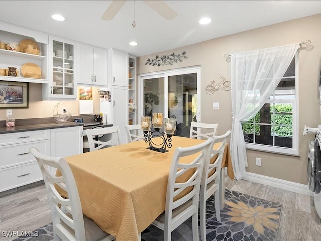112 Marco Villas Dr Unit U2, Marco Island, FL 34145 - dining area featuring light wood finished floors, recessed lighting, a ceiling fan, and baseboards