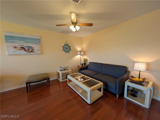 212 NW 26th Ave, Cape Coral, FL 33993 - living area featuring wood finished floors, baseboards, and a ceiling fan