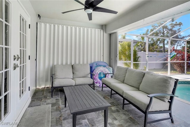 2128 SW 8th Ct, Cape Coral, FL 33991 - sunroom featuring an outdoor hangout area, ceiling fan, and french doors